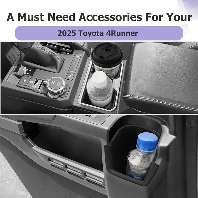 LUWU 2025 2026 4Runner Accessories Compatible with 2025 2026 Toyota 4Runner Center Console Cup Holder, Rear Seat Door Side Silicone Cup Holder Black 4 Runner 2026 Accessory 2-Pack