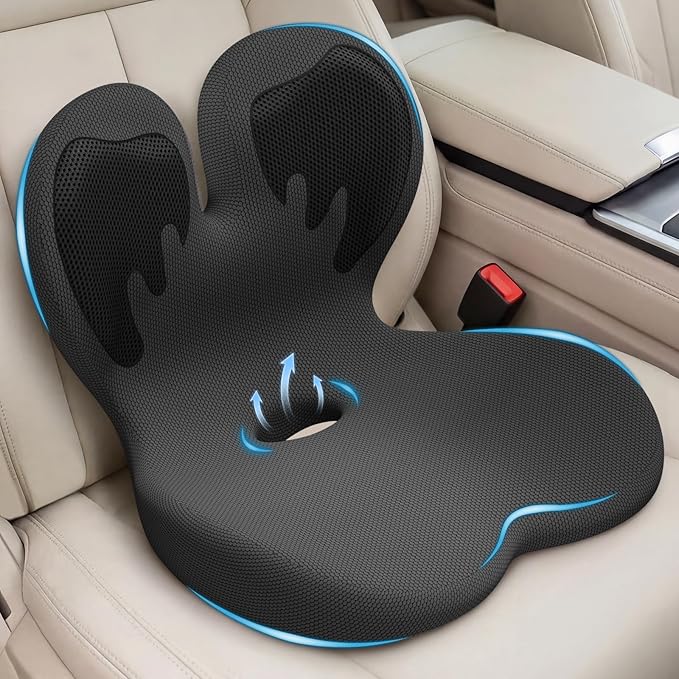 Car Seat Cushion with Lumbar Support for Long Driving Truck RV, 3" Lift Breathable Ergonomic Memory Foam Cushion for Hip, Coccyx, Sciatica, Tailbone & Lower Back Support Vehicles Office Chair (Black)