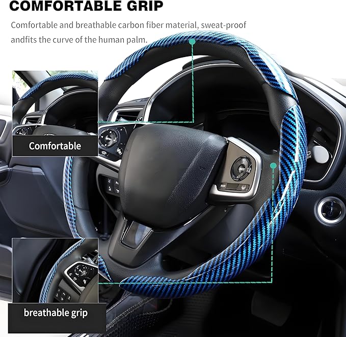 3 Pcs Carbon Fiber Car Steering Wheel Cover, Anti-Skid & Scratch-Proof,Segmented, Butterfly Thin Steering Wheel Cover Men/Women Universal Fit 14.5"-16" Wheel Covers for Cars/Truck/SUV