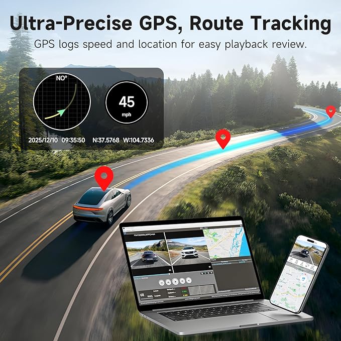 4K Dash Cam Front and Rear with Wi-Fi GPS Free 128GB Card, Dash Camera for Cars with HDR&WDR Night Vision, Car Camera with 3" Touch Screen, 170° Wide Angle, Loop Recording, 24H Parking Mode