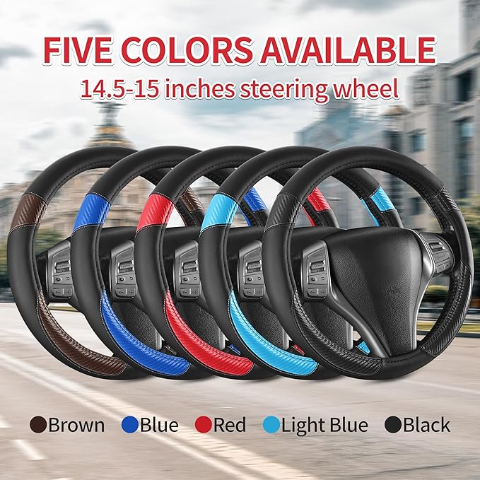 Non-Slip Car Nappa Leather Steering Wheel Cover,Universal Car Accessories Women Men Fit 14" 1/2-15" Suvs/Vans/Sedans/Cars/Trucks,Black