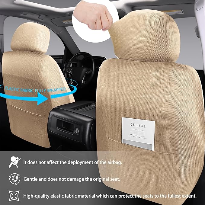 Full Coverage Leather Car Seat Covers Full Set,Waterproof Seat Covers for Cars,SUVs Trucks, Car Seat Cushion,Car Seat Protector with 5 Seats (Beige, Full Set(Front and Rear-5 Seats))
