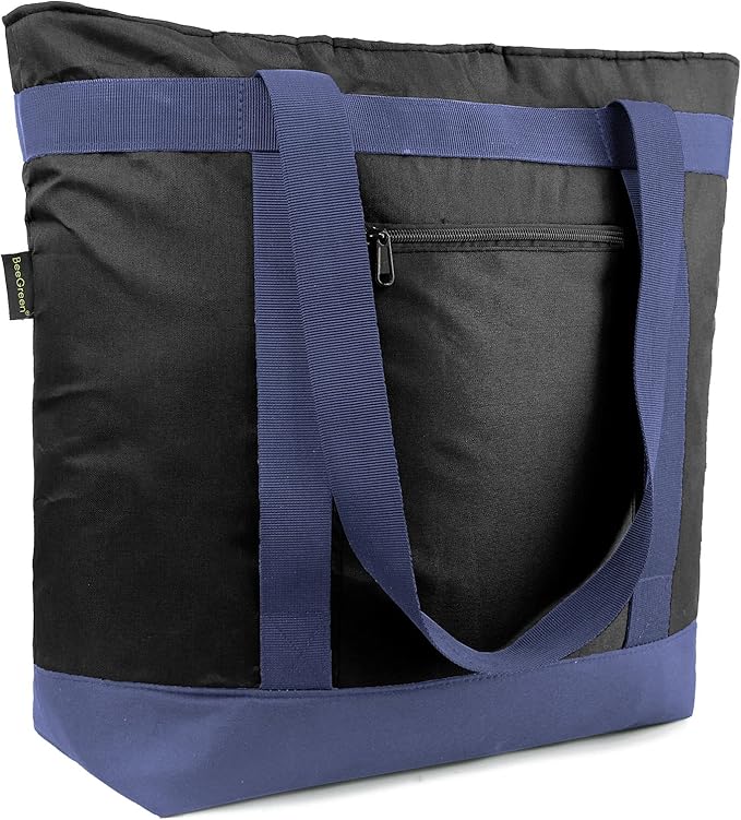 BeeGreen Cooler Bag Soft Insulated Tote for Beach Travel Grocery Shopping Lunch Portable Large Ice Coolers with Handle Hard Freezer Bags with Zippered Top Foldable Leakproof Delivery Totes Black