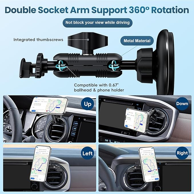 Kaishengyuan Wireless Charger Magnetic Vent Phone Mount Compatible with Tacoma 2016-2023 and 2014-2021 Toyota Tundra, 3rd Gen Tacoma Cell Phone Cradles with 20x Super Strong Magnet Phone Holder