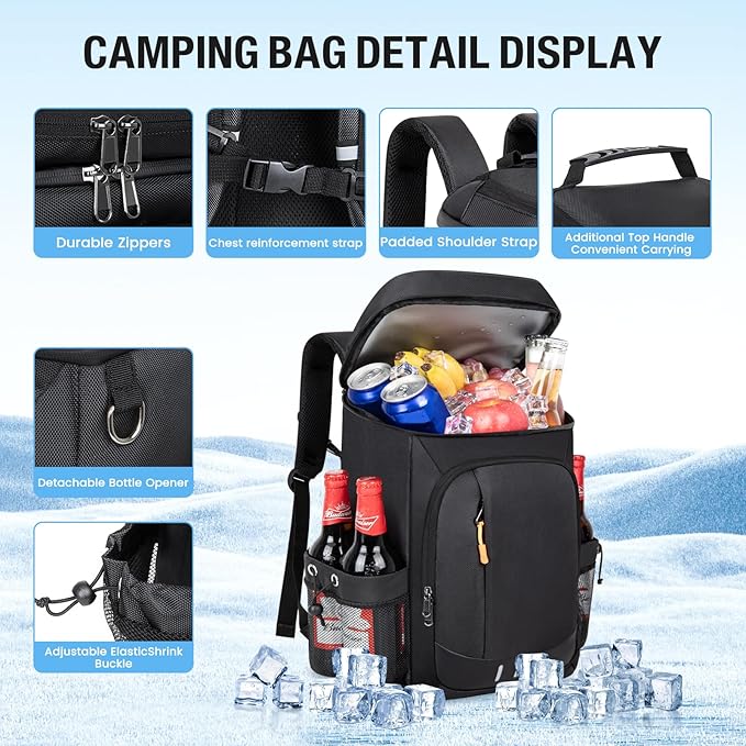 Cooler Backpack - 40 Cans Insulated Leak Proof Backpack Cooler Portable Picnic Camping Beach Hiking BBQ Lunch Bag for Men and Women