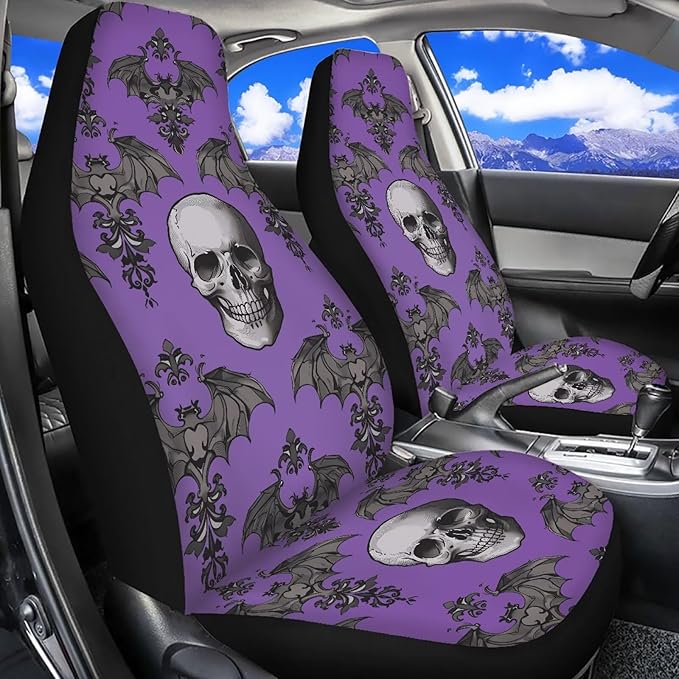Halloween Skull Bat Car Seat Cover, Non-Slip Auto Front Seat Covers Automobile Seats Protectors Car Accessories for Vehicle, Cars, Sedan, Truck, SUV, Van