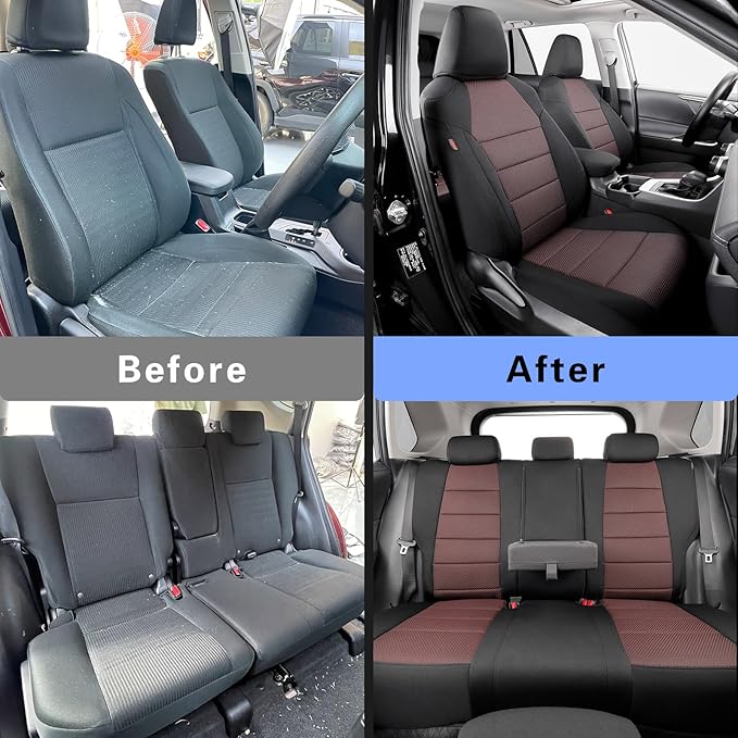 coverdream 2026 Rav4 Seat Covers Custom Fit for 2026 Toyota Rav4 Hybrid (Woodland/Limited) SUV,Full Set Polyester Car Seat Protector Black & Wine Red