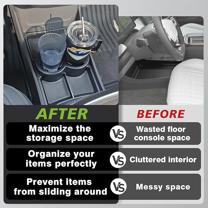 BestEvMod Gen 2 Lower Center Console Organizer Tray Compatible with Rivian R1T R1S 2026 2025 Gen 2 Fit 32oz Bottle Interior Accessories ABS Material with PVC Trim Floor Console Storage (Black)