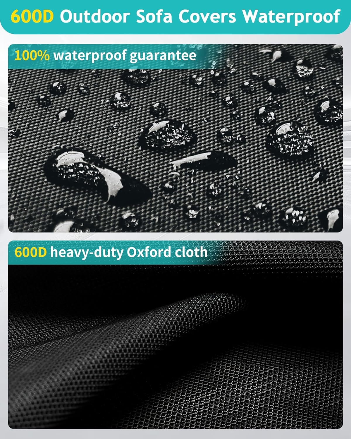 Outdoor Sofa Cover, Waterproof Patio Furniture Cover 90W x 42D x 33H inches Heavy Duty 600D Oxford Fabric Black