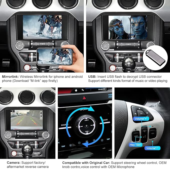 Road Top Wireless CarPlay Android Auto Retrofit Kit for Ford Sync 2 (2013–2015) with 8" Factory Screen, CarPlay Interface Decoder for F150 Explorer Escape Focus Edge Expedition Fiesta Flex