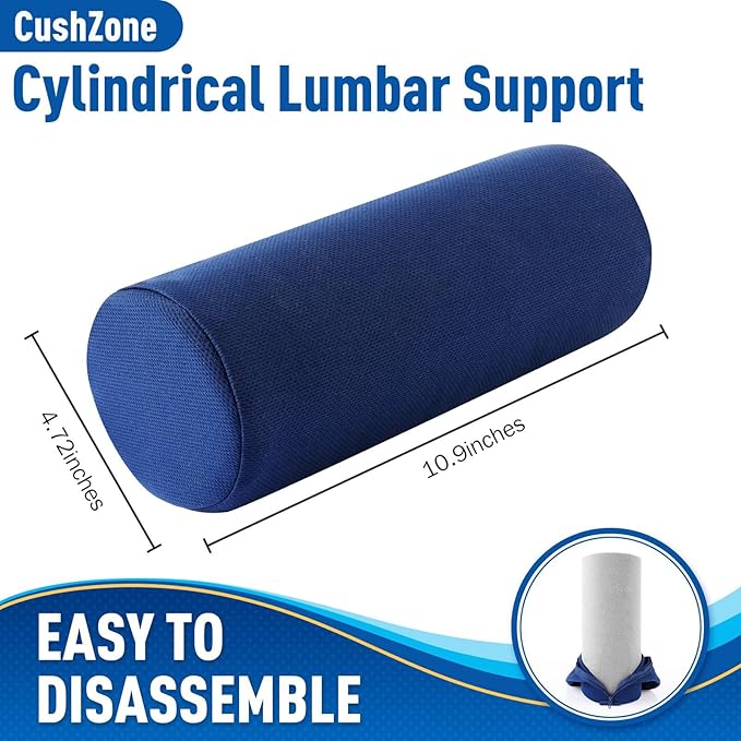 Lumbar Roll Support Pillow for Office Chair, Car, Gaming Chair, Memory Foam Back Cushion with Washable Cover for Relieving Back Pain & Improving Posture,Blue