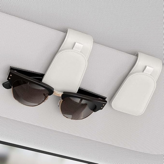 Sotfamily Sunglass Holder for Car Visor, Suede Cloth Magnetic Sunglass Organizer for Car Accessories, 2 Packs, White