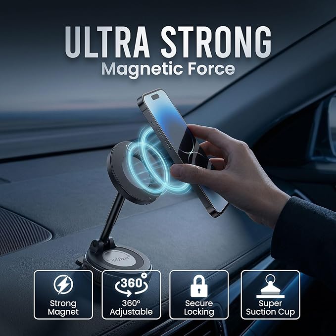 Phone Holders for Your Car, Car Phone Holder, MagSafe Car Mount, Phone Mount for Car Magnetic with Suction Cup, 360° Adjustable Hands Free Holder for iPhone & Android