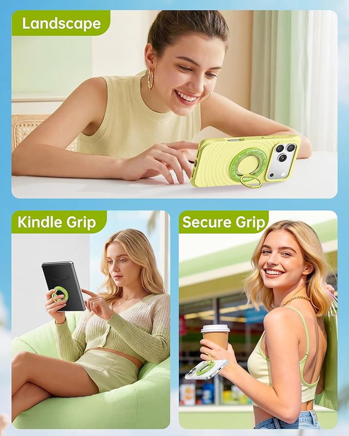 SYNCWIRE Magnetic Phone Ring Holder for MagSafe - Phone Grip Stand with 360° Rotation Finger Ring Kickstand Compatible with iPhone 17 16 15 14 13 12 Pro Max MagSafe Accessories,Kiwi Green