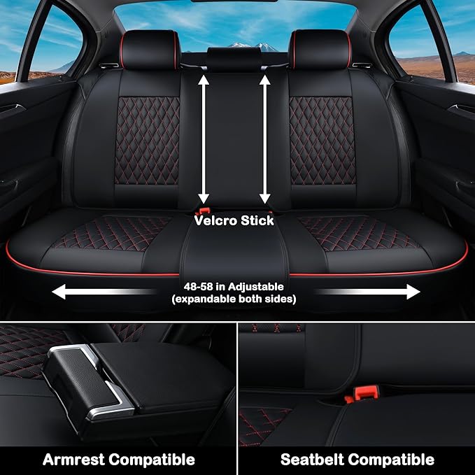 Coverado Car Seat Covers Full Set, Automotive Front and Rear Seat Covers with Backrest, Nappa Leather Car Seat Protectors Waterproof, Universal for Most Vehicles,Black