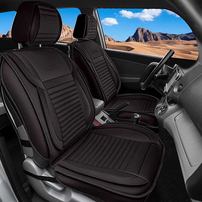 LINGVIDO Full Set Car Seat Covers, Faux Nappa Leather, Airbag Compatible and Waterproof Protectors for Sedans SUVs, Breathable Interior for Active Families, Pets, and Commuters (5 Seats, Brown)