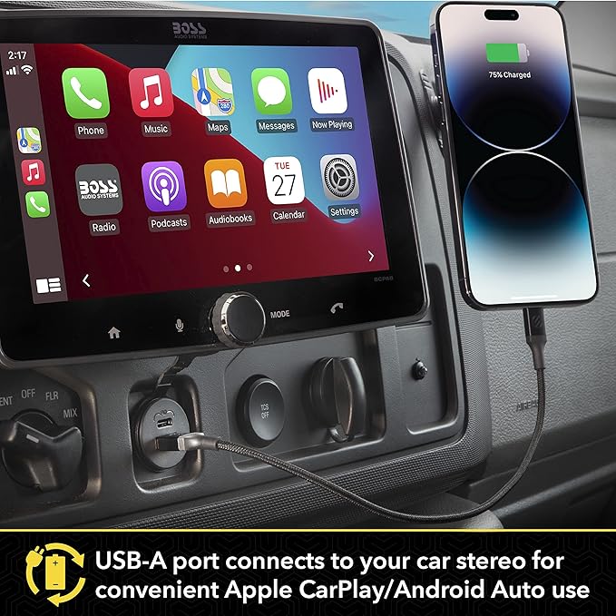 Scosche CPPDRLK-SP PowerVolt 27W Dash Port USB PD 3.0 Type-C Car Charger Compatible w/ Apple CarPlay & Android Auto Passthrough with USB-A to USB-C Adapter, Charger Socket for Car, Truck, Motorcycle