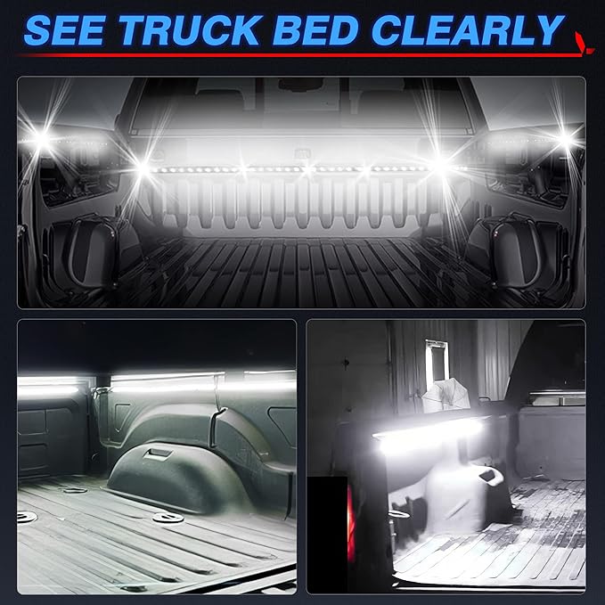 MICTUNING 2Pcs 60 Inch White LED Cargo Truck Bed Light Strip Lamp Waterproof Lighting Kit with On-Off Switch Fuse 2-Way Splitter Cable Compatible with Pickup RV SUV and More