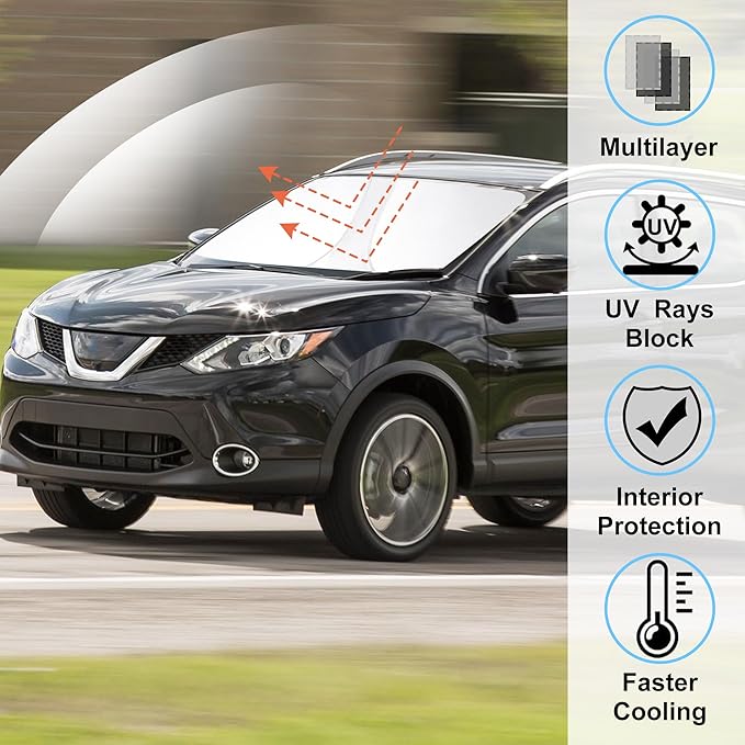 Windshield Sun Shade Custom Fit for 2017-2024 Nissan Rogue Sport (Not for Rogue) Accessories Foldable Sunshade Sun Blocker Protect Car from Sun Rays & Heat Damage Keep Car Cooler