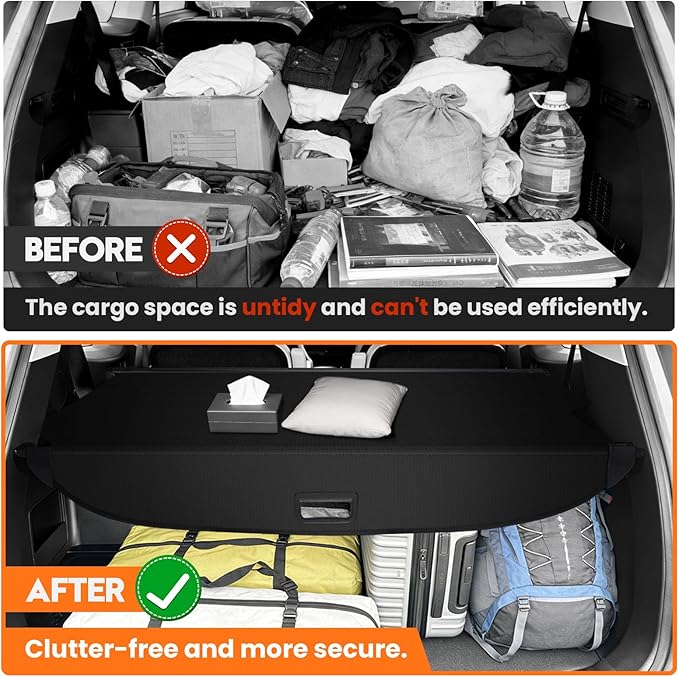 Powerty Retractable Cargo Cover for 2020-2025 Kia Telluride - Canvas Texture Trunk Cover Privacy Screen Rear Security Shade for Telluride Accessories