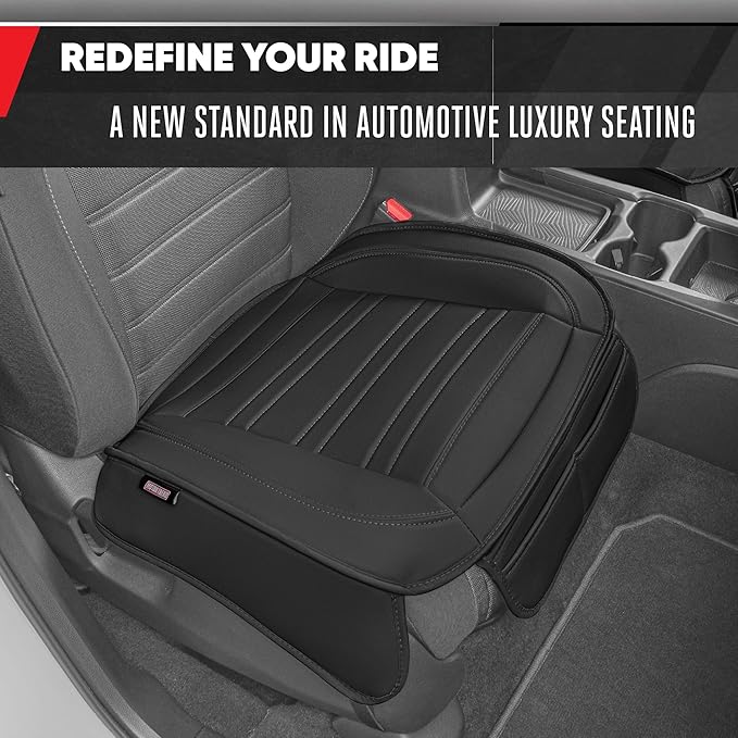 Motor Trend Seat Covers for Cars Trucks SUV, Faux Leather 2-Pack Black Padded with Storage Pockets, Premium Interior Car Seat Cover