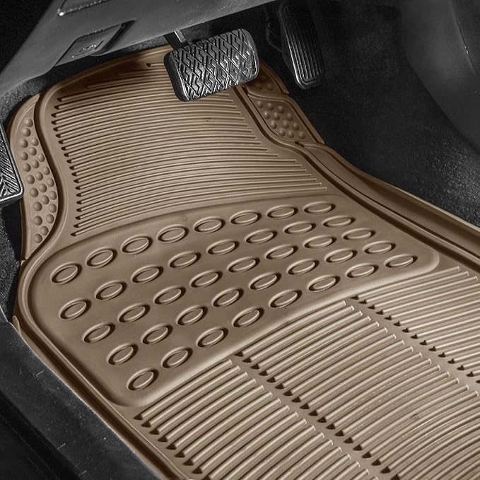 FH Group Trimmable Rubber Floor Mats Full Set - Universal Fit for Cars Trucks and SUVs F11305 + F16400 (Beige)