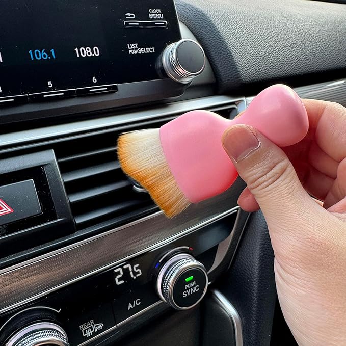 Car Detailing Brush, Soft Bristle Cleaning Brush, Scratch-Free Auto Duster Tool for Dashboard, Air Vents, Leather & Interior Cleaning (Pink&Brown)