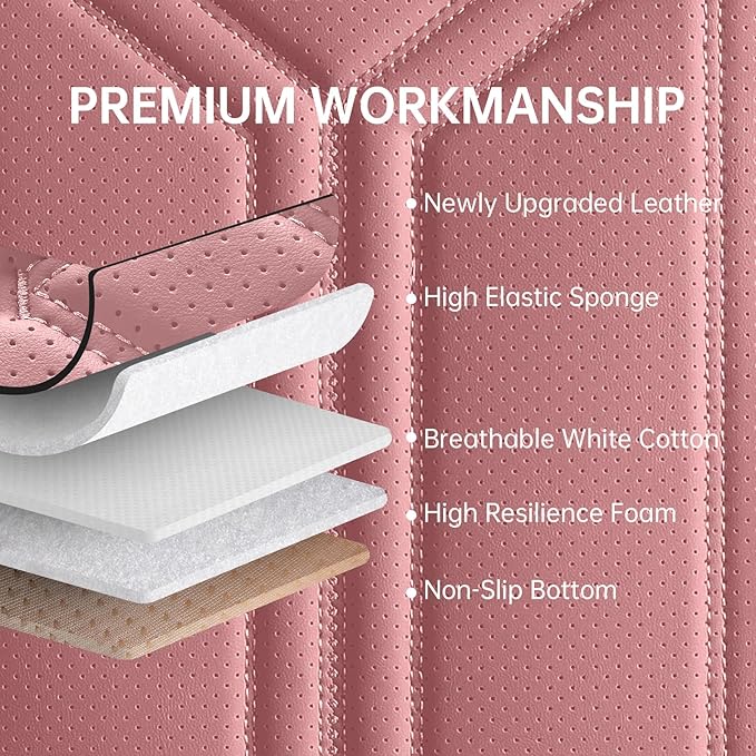 Car Seat Covers, Premium Leather Car Seat Covers, Waterproof and Breathable Seat Covers, Universal Car Seat Protector Fit for Cars, Trucks, SUVs, Pick-ups (Black & Pink, FullSet)