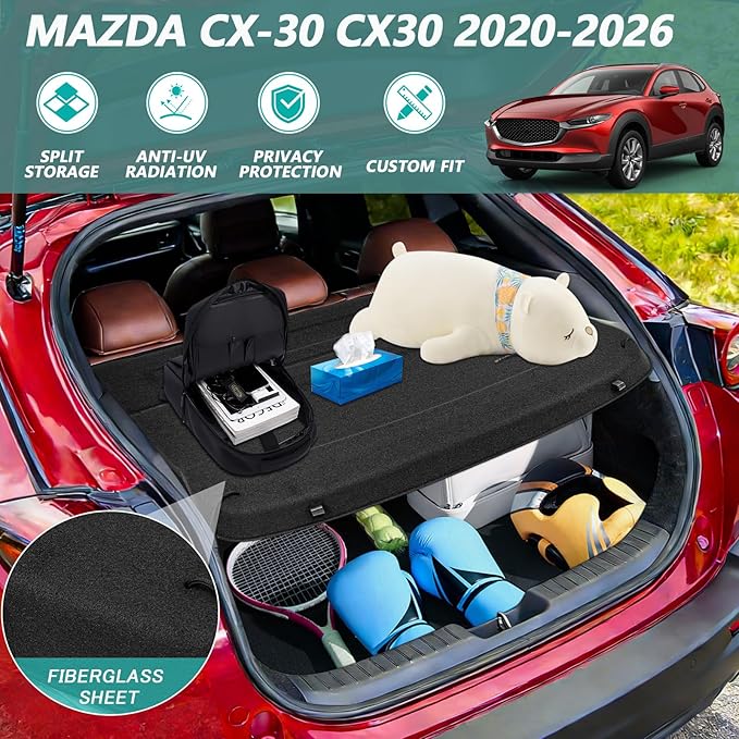Cargo Cover for Mazda CX-30 CX30 2026 2025 2024 2020 2021 2022 2023 Accessories Trunk Cover Security Shielding Shade Cargo Luggage Cover Trunk Privacy Protection