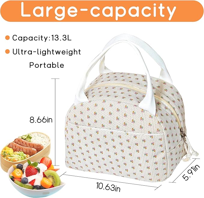 Lunch Bag for Women Insulated Lunch Box Cute Corduroy Lunch Tote Bags Reusable Large Capacity Cooler Bag for Travel Work Picnic