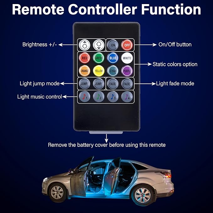 Car Led Lights Interior, Interior Car Lights with with Cigarette Lighter Adapter, 12V LED Strip Light with Smart APP Remote Control, Sync Music, Color Change Cars Light for Inside, Cars Accessories