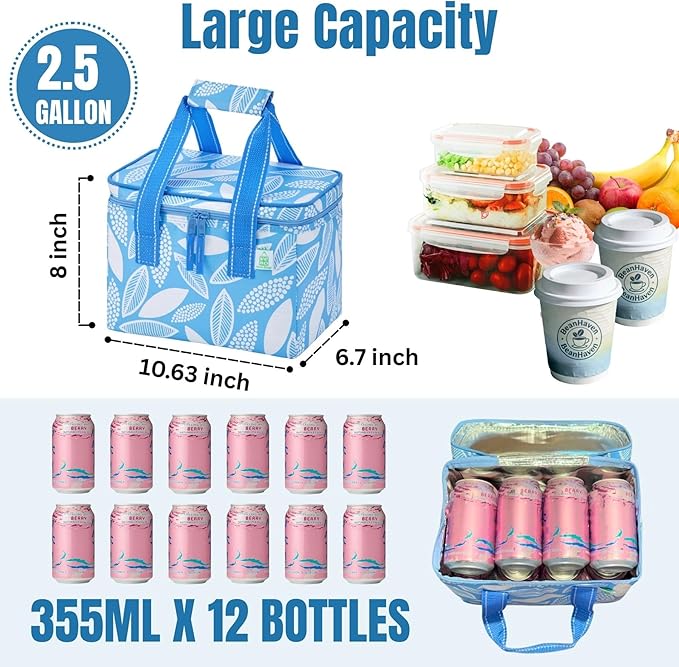 VENO 2 Pack Small Cooler Bag, Insulated Grocery Bags, Collapsible Cooler, Reusable Shopping Bags for Groceries, Water Resistant, Zippered, 2.5 Gallon (Spring Breeze, 2 Pack)