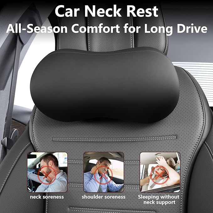 2 Pack Car Neck Pillow, Breathable Neck Support Pillow for Driving, Soft Memory Form and Ergonomic Design Fits Most Cars SUV Sedan Home Office (Black)