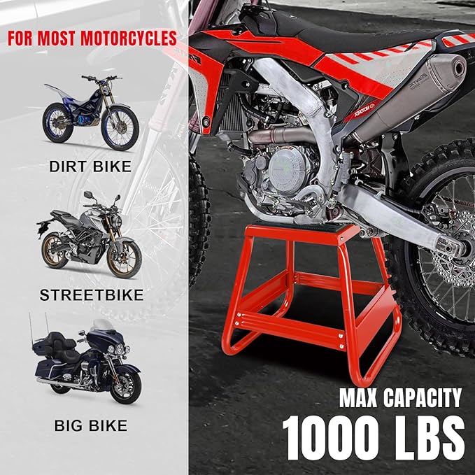 Big RED Motorcycle Stand Lift Dirt Bike Stand, 1000LBS Capacity Universal Detachable Maintenance Motorcycle Stand, Fit for Kawasaki Honda Yamaha