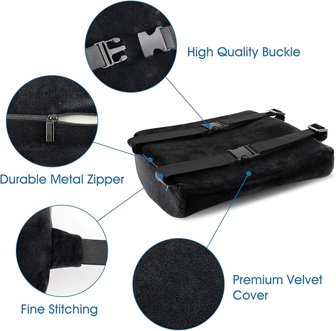 SnugPad Memory Foam Lumbar Pillow and Seat Cushion Combo, Ergonomic, Orthopedic, Lower Back Support, Premium Washable Velvet Covers with Non-Slip Bottom, Ideal for Office Chairs and Car Seats (Black)
