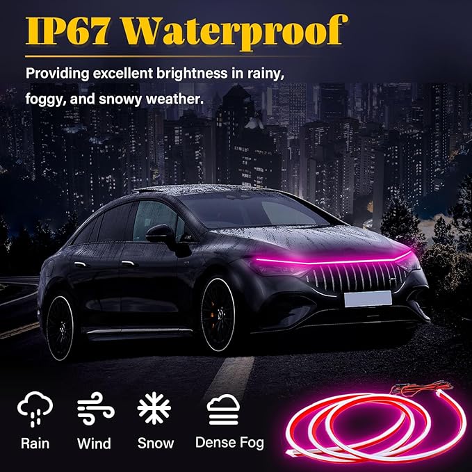 DIBMS 71-inch High-Brightness Car Hood Gap LED Light Strip - Daytime Running Lights Universal Auto Exterior Decor Accessories (Pink)