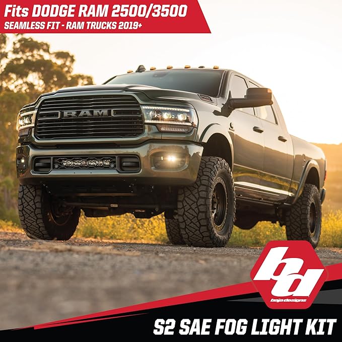 Baja Designs S2 LED SAE Fog Pocket Light Kit for Dodge Ram 2500/3500 2019+ Truck - Amber Lens