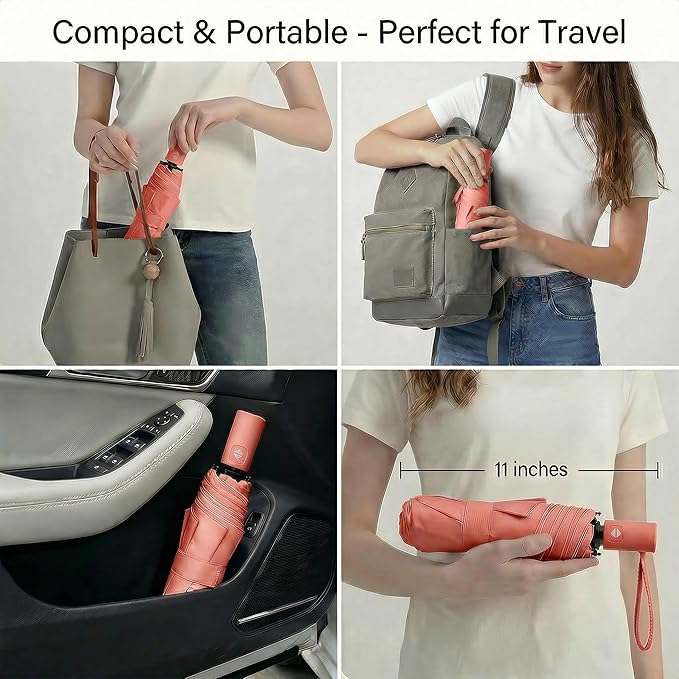 BAODINI Small UV Protection Travel Umbrella Compact for Rain and Sun UPF 50+ Windproof Portable 42 inch Umbrella for Women and Men