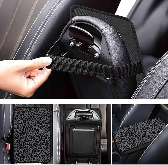 Dreaweet Black Leopard Print Car Center Console Cover Cheetah Print Car Accessories for Women Arm Rest Cover for SUV Sedan Non-Slip Comfortable Car Armrest Cover Pad,Easy to Install