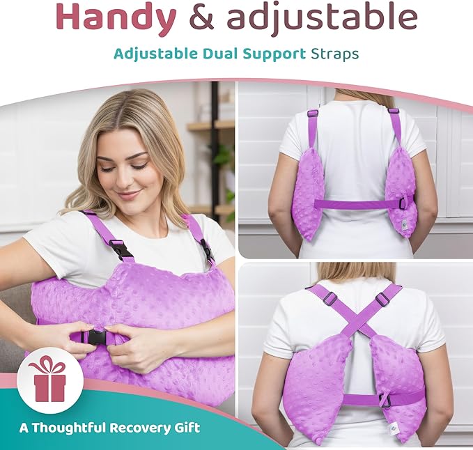 Zomaple Mastectomy Recovery Pillow with Strap, Swirly Gel Pack, Seat Belt Cover & Shower Lan – Post Mastectomy Must Haves, Breast Augmentation/Reduction & Mastectomy Recovery Supplies – Washable Cover