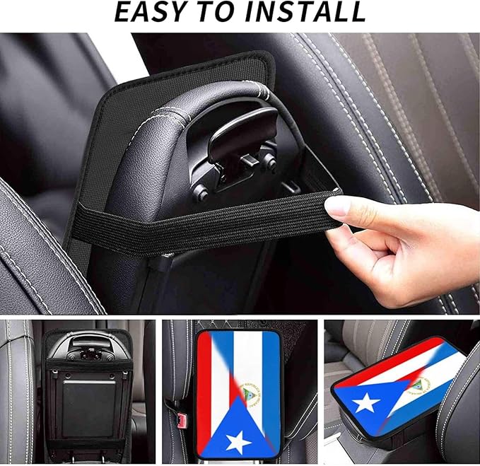 Puerto Rico Nicaragua Nicaraguan Flag Auto Center Console Armrest Cover Car Handrail Box Cushion Pad Mat Universal Fit Most Vehicle Sedan Truck SUV Soft Comfort Decor Accessories