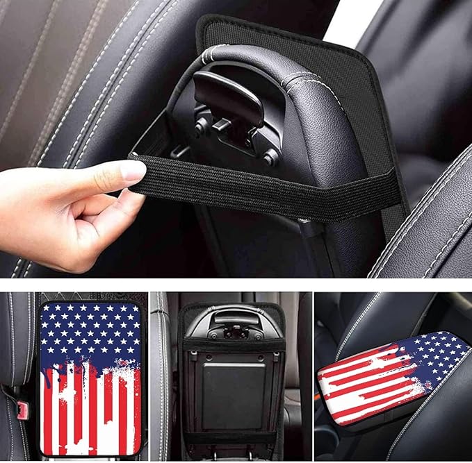 Dreaweet American Flag Car Armrest Cover Patriotic Car Accessories Interior for Women Men,Universal Armrest Cover for Car Center Console Replacement for Truck SUV Sedan
