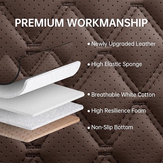 Car Seat Covers Full Set Brown,Luxury Faux Leather Car Seat Covers Waterproof Non-Slip Seat Protector Universal Fit for Most Cars SUVs Trucks Pick-ups, Car Accessories Interior(Brown-Full Set)