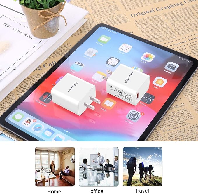 18W USB Wall Charger Block Fast Phone Charger USB Plug Compatible with Galaxy S25 S24 S21 S10, iPhone 16 15, Sun Light Lamp, 2Pack White