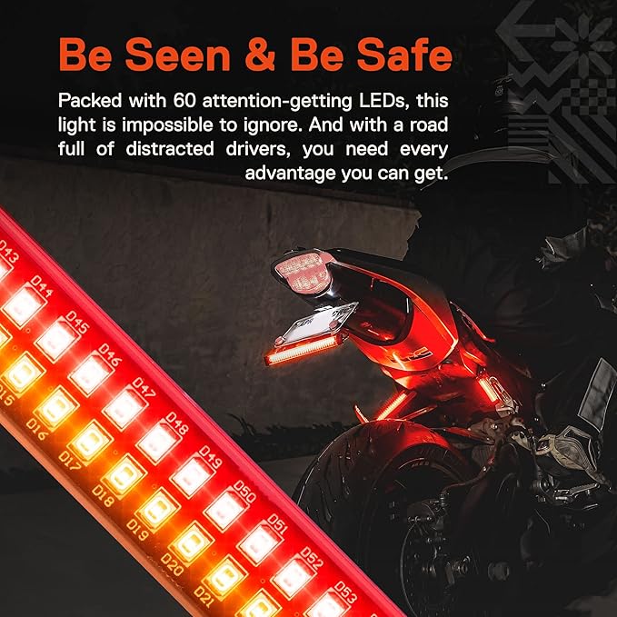 TRUE MODS 1pc 8" LED Motorcycle Turn Signal & Brake Taillight Strip [Waterproof] [Dual Row] [RED Tail & Brake] [AMBER Sequential Blinker] Self Adhesive Surface Mount Flexible Lamp for ATV Dirt Bike