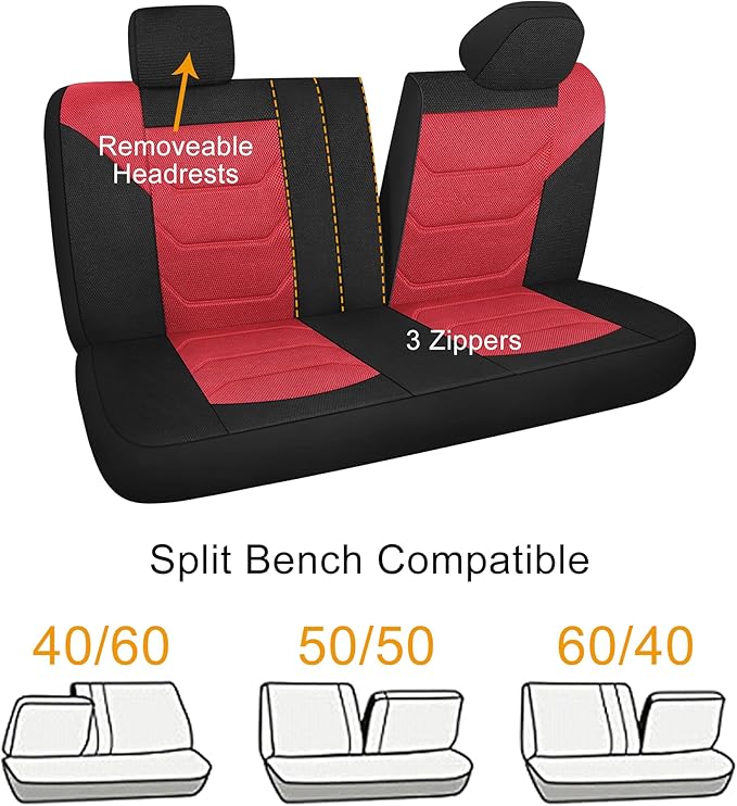 3D Air Mesh Car Seat Cover Full Sets Washable and Breathable Premium Cloth Automotive Vehicle Seat Covers for Cars Interior, Universal Fit for Most Cars, Sedan, Truck, SUV(Black/Red)