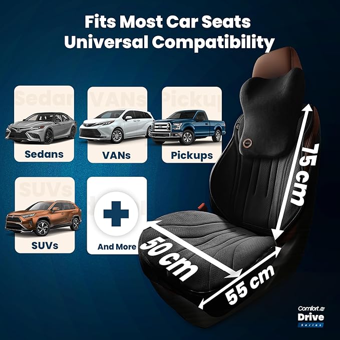 Car Seat Cushion with Back & Neck Support, Breathable Perforated Suede Seat Cushion for Drivers, Non-Slip Ergonomic Design for Long Drives, Daily Commute & Travel