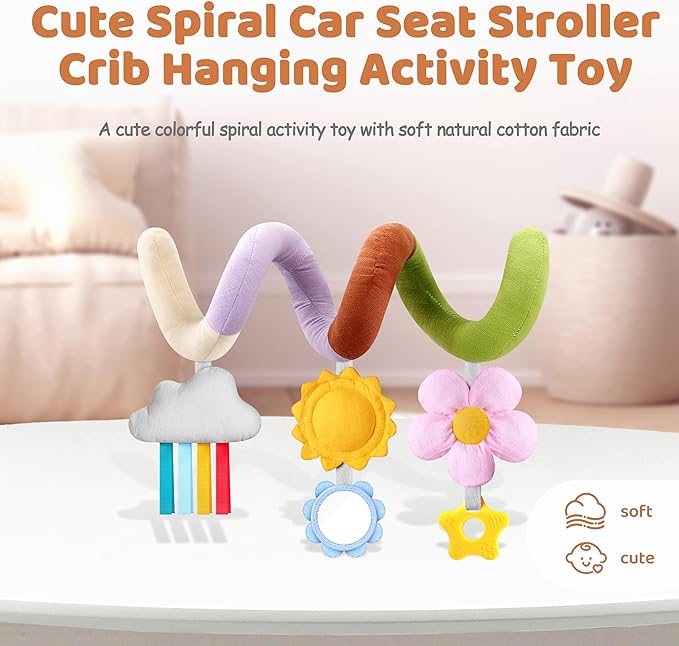 Stuffed Spiral Baby Car Seat Toys, Best Newborn Shower Gifts, Soft Infant Essentials Must Have Stroller Hanging Toys (Vibrant Nature)