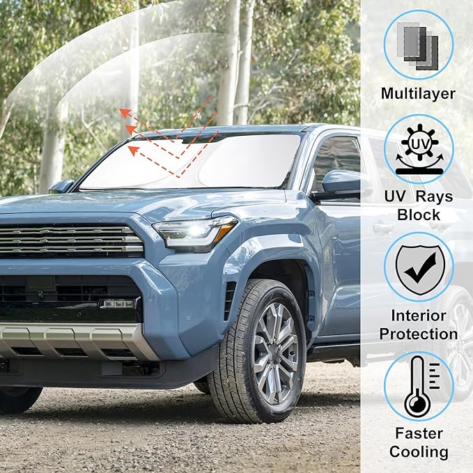 Windshield Sun Shade Custom Fit for 2025 2026 Toyota 4Runner Accessories Foldable Sunshade Sun Blocker Protect Car from Sun Rays & Heat Damage Keep Car Cooler
