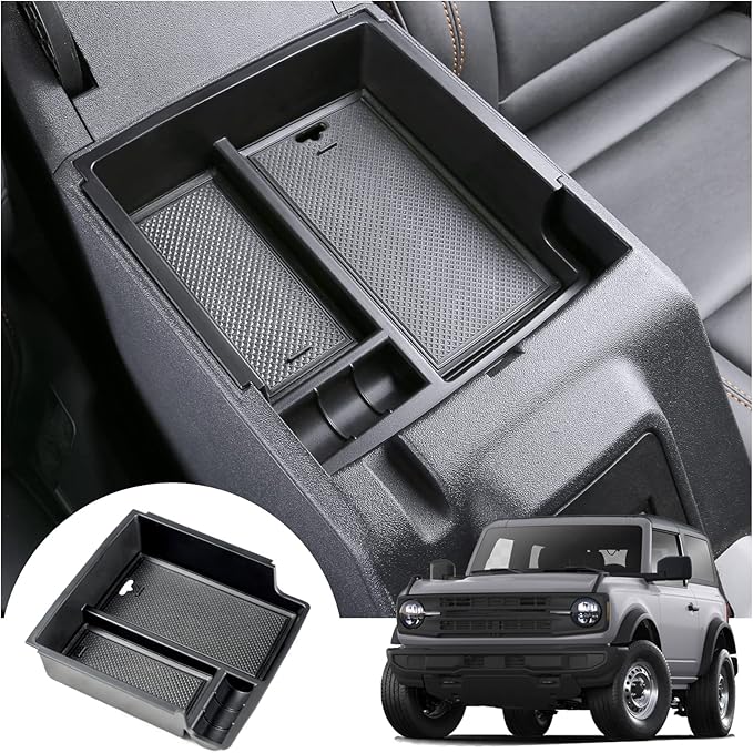 Mabett Center Console Organizer Tray for Ford Bronco Accessories 2024 2023 2022 2021, Armrest Storage Insert Box fit Bronco 2/4 Door with Non-Slip Mat（Not fits 2025 version）